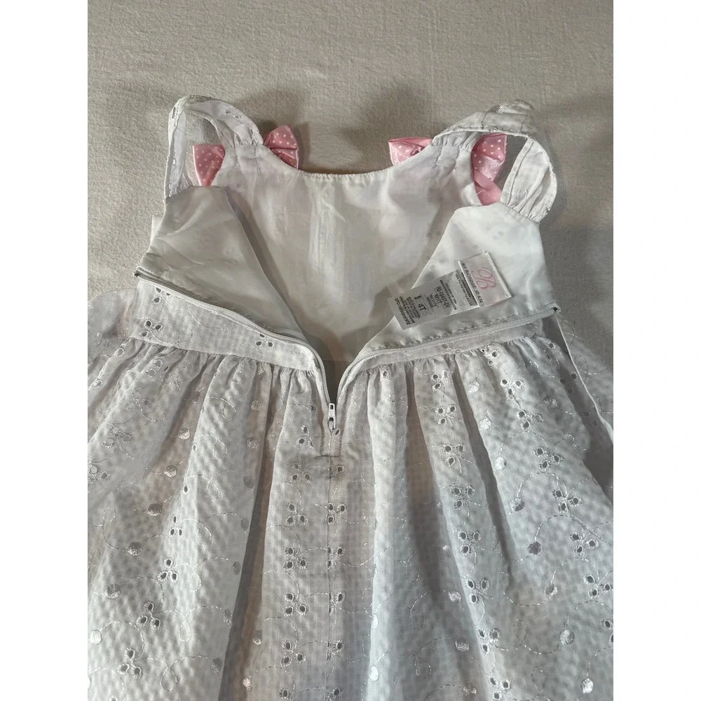 Bonnie Jean Girls White Eyelet Seersucker Dress Pink Bows 4T